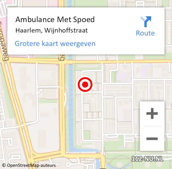 Locatie op kaart van de 112 melding: Ambulance Met Spoed Naar Haarlem, Wijnhoffstraat op 9 september 2022 21:20