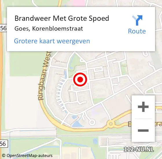 Locatie op kaart van de 112 melding: Brandweer Met Grote Spoed Naar Goes, Korenbloemstraat op 9 september 2022 21:20