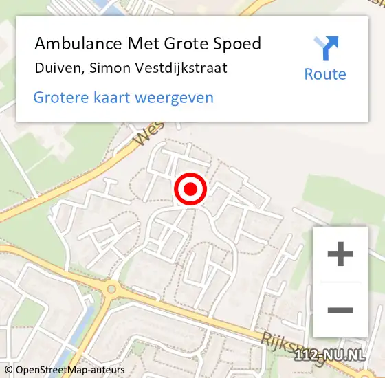 Locatie op kaart van de 112 melding: Ambulance Met Grote Spoed Naar Duiven, Simon Vestdijkstraat op 9 september 2022 21:26