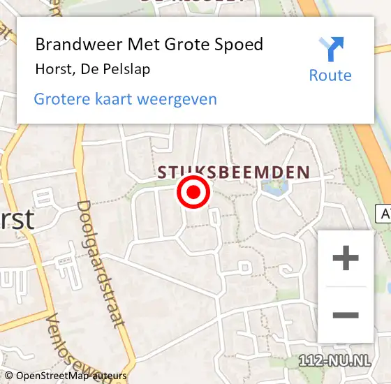 Locatie op kaart van de 112 melding: Brandweer Met Grote Spoed Naar Horst, De Pelslap op 9 september 2022 21:39