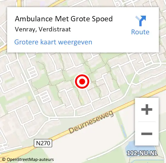 Locatie op kaart van de 112 melding: Ambulance Met Grote Spoed Naar Venray, Verdistraat op 9 september 2022 21:44