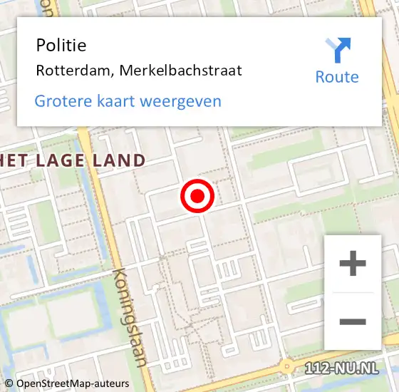 Locatie op kaart van de 112 melding: Politie Rotterdam, Merkelbachstraat op 9 september 2022 21:47