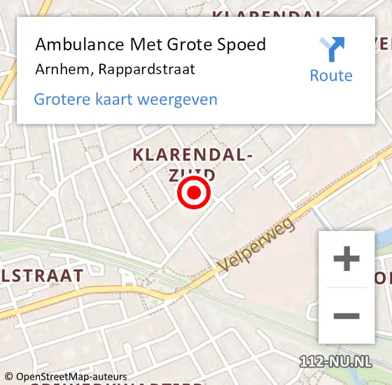 Locatie op kaart van de 112 melding: Ambulance Met Grote Spoed Naar Arnhem, Rappardstraat op 9 september 2022 21:56