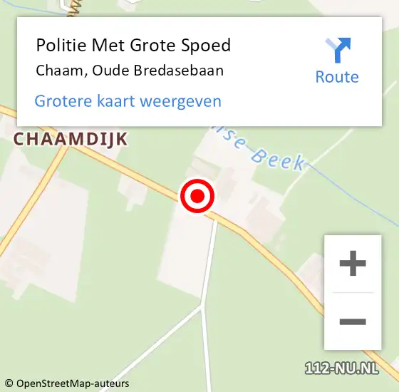 Locatie op kaart van de 112 melding: Politie Met Grote Spoed Naar Chaam, Oude Bredasebaan op 9 september 2022 21:57