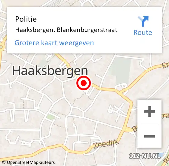 Locatie op kaart van de 112 melding: Politie Haaksbergen, Blankenburgerstraat op 9 september 2022 22:08