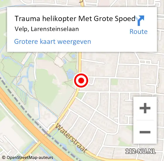 Locatie op kaart van de 112 melding: Trauma helikopter Met Grote Spoed Naar Velp, Larensteinselaan op 9 september 2022 22:19