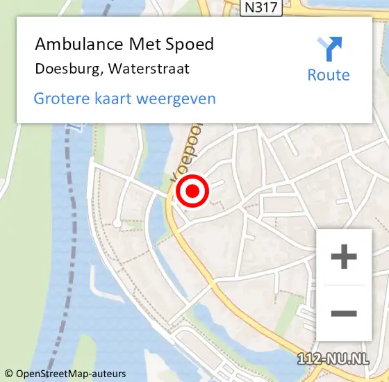 Locatie op kaart van de 112 melding: Ambulance Met Spoed Naar Doesburg, Waterstraat op 9 september 2022 22:33