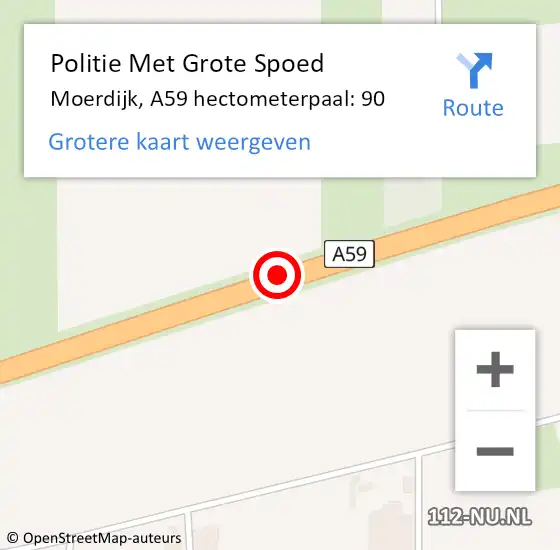 Locatie op kaart van de 112 melding: Politie Met Grote Spoed Naar Moerdijk, A59 hectometerpaal: 90 op 9 september 2022 22:35