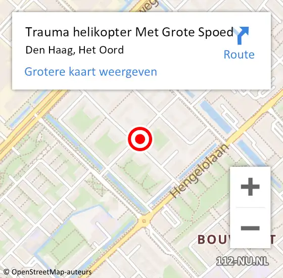 Locatie op kaart van de 112 melding: Trauma helikopter Met Grote Spoed Naar Den Haag, Het Oord op 9 september 2022 22:46