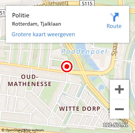 Locatie op kaart van de 112 melding: Politie Rotterdam, Tjalklaan op 9 september 2022 22:56