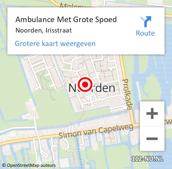 Locatie op kaart van de 112 melding: Ambulance Met Grote Spoed Naar Noorden, Irisstraat op 9 september 2022 22:58