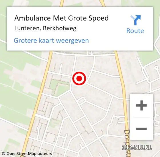 Locatie op kaart van de 112 melding: Ambulance Met Grote Spoed Naar Lunteren, Berkhofweg op 9 september 2022 23:20