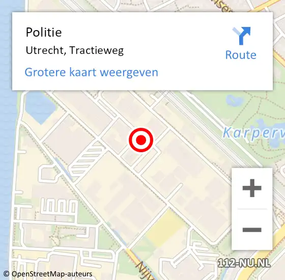 Locatie op kaart van de 112 melding: Politie Utrecht, Tractieweg op 9 september 2022 23:48