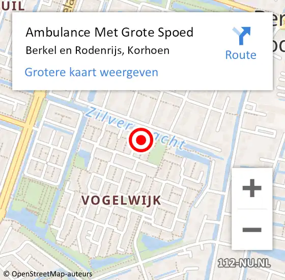 Locatie op kaart van de 112 melding: Ambulance Met Grote Spoed Naar Berkel en Rodenrijs, Korhoen op 10 september 2022 00:30