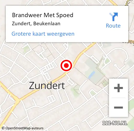 Locatie op kaart van de 112 melding: Brandweer Met Spoed Naar Zundert, Beukenlaan op 10 september 2022 00:30