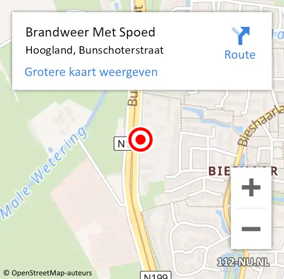 Locatie op kaart van de 112 melding: Brandweer Met Spoed Naar Hoogland, Bunschoterstraat op 10 september 2022 01:30