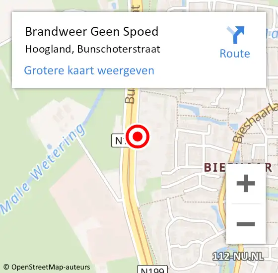 Locatie op kaart van de 112 melding: Brandweer Geen Spoed Naar Hoogland, Bunschoterstraat op 10 september 2022 01:32