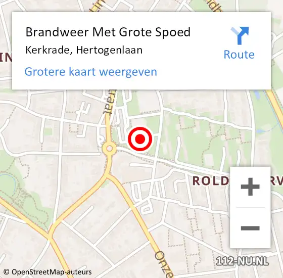 Locatie op kaart van de 112 melding: Brandweer Met Grote Spoed Naar Kerkrade, Hertogenlaan op 10 september 2022 01:42