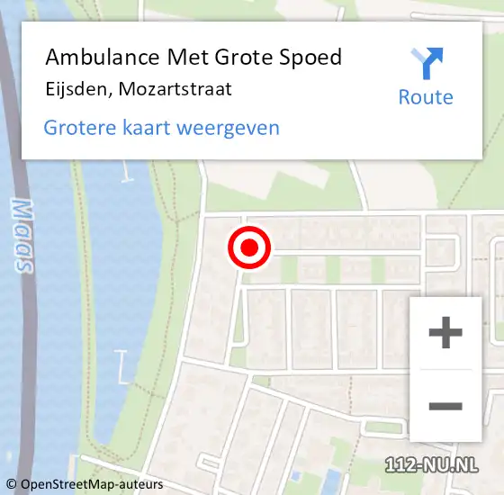 Locatie op kaart van de 112 melding: Ambulance Met Grote Spoed Naar Eijsden, Mozartstraat op 9 oktober 2013 21:21