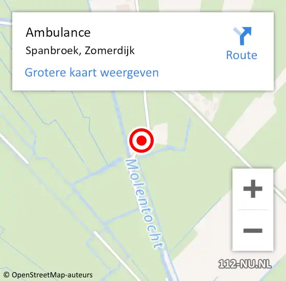 Locatie op kaart van de 112 melding: Ambulance Spanbroek, Zomerdijk op 10 september 2022 02:03