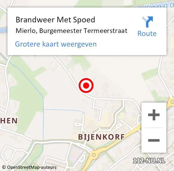 Locatie op kaart van de 112 melding: Brandweer Met Spoed Naar Mierlo, Burgemeester Termeerstraat op 10 september 2022 02:17