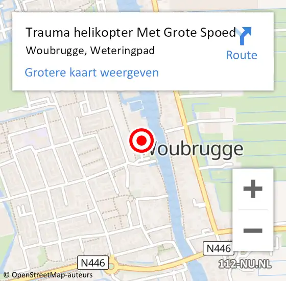 Locatie op kaart van de 112 melding: Trauma helikopter Met Grote Spoed Naar Woubrugge, Weteringpad op 10 september 2022 02:18