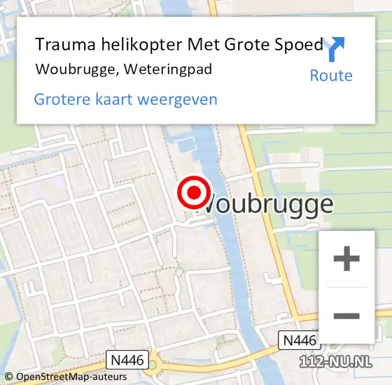 Locatie op kaart van de 112 melding: Trauma helikopter Met Grote Spoed Naar Woubrugge, Weteringpad op 10 september 2022 02:21