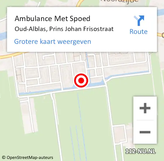 Locatie op kaart van de 112 melding: Ambulance Met Spoed Naar Oud-Alblas, Prins Johan Frisostraat op 10 september 2022 02:26