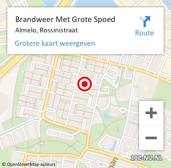 Locatie op kaart van de 112 melding: Brandweer Met Grote Spoed Naar Almelo, Rossinistraat op 10 september 2022 02:57