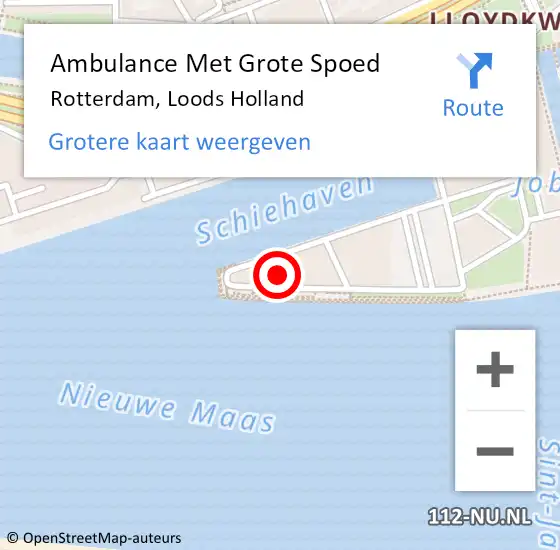 Locatie op kaart van de 112 melding: Ambulance Met Grote Spoed Naar Rotterdam, Loods Holland op 10 september 2022 03:03