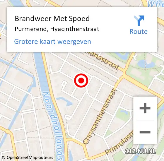 Locatie op kaart van de 112 melding: Brandweer Met Spoed Naar Purmerend, Hyacinthenstraat op 10 september 2022 03:57