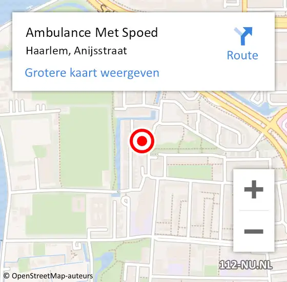 Locatie op kaart van de 112 melding: Ambulance Met Spoed Naar Haarlem, Anijsstraat op 10 september 2022 04:05