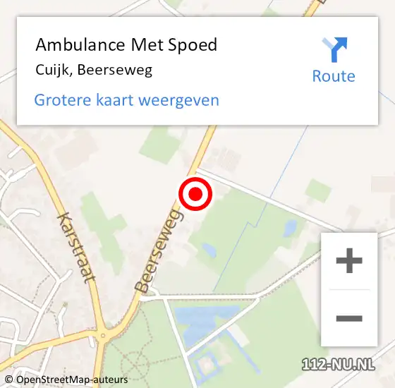 Locatie op kaart van de 112 melding: Ambulance Met Spoed Naar Cuijk, Beerseweg op 10 september 2022 04:20