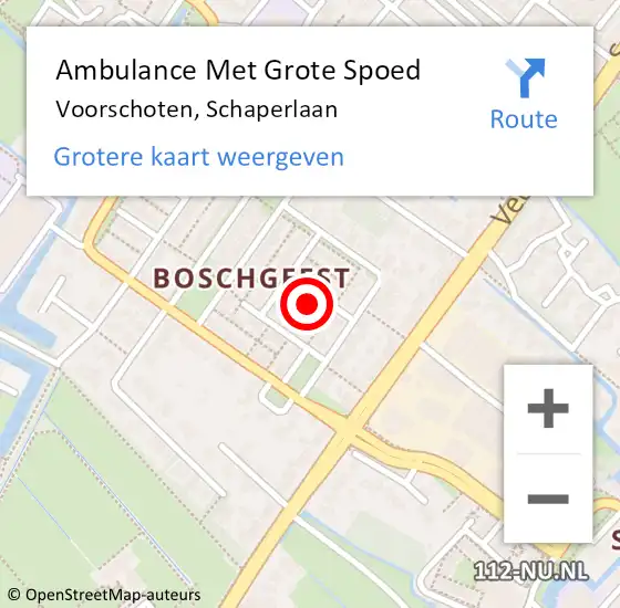 Locatie op kaart van de 112 melding: Ambulance Met Grote Spoed Naar Voorschoten, Schaperlaan op 10 september 2022 05:12