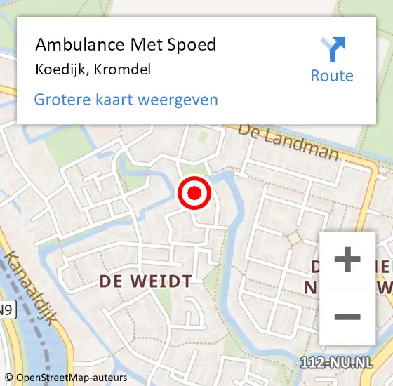 Locatie op kaart van de 112 melding: Ambulance Met Spoed Naar Koedijk, Kromdel op 10 september 2022 05:47