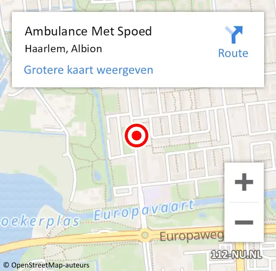 Locatie op kaart van de 112 melding: Ambulance Met Spoed Naar Haarlem, Albion op 10 september 2022 06:18