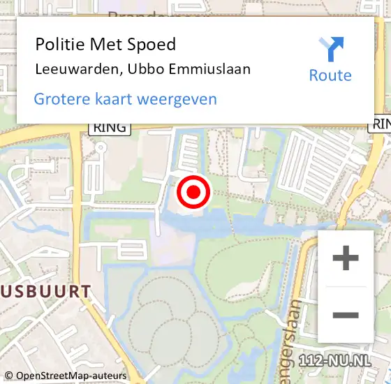 Locatie op kaart van de 112 melding: Politie Met Spoed Naar Leeuwarden, Ubbo Emmiuslaan op 10 september 2022 06:30