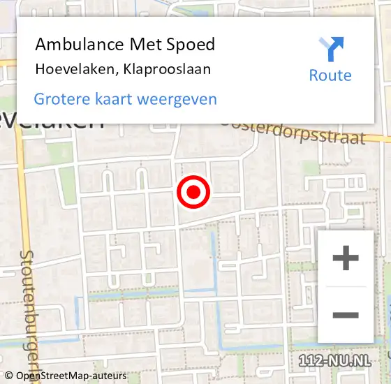 Locatie op kaart van de 112 melding: Ambulance Met Spoed Naar Hoevelaken, Klaprooslaan op 10 september 2022 07:18