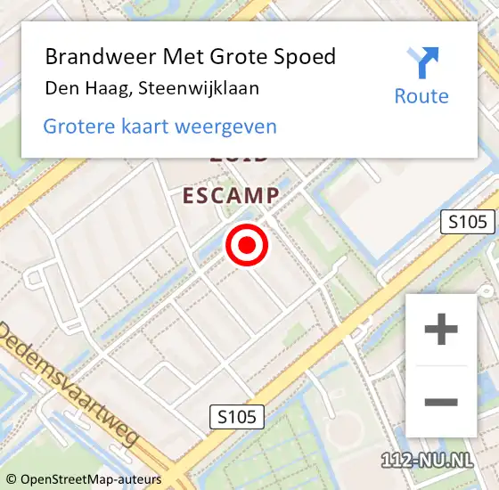 Locatie op kaart van de 112 melding: Brandweer Met Grote Spoed Naar Den Haag, Steenwijklaan op 10 september 2022 07:20