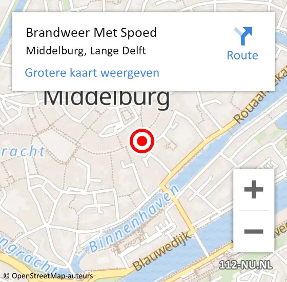 Locatie op kaart van de 112 melding: Brandweer Met Spoed Naar Middelburg, Lange Delft op 10 september 2022 07:34