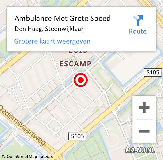 Locatie op kaart van de 112 melding: Ambulance Met Grote Spoed Naar Den Haag, Steenwijklaan op 10 september 2022 07:35