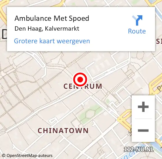 Locatie op kaart van de 112 melding: Ambulance Met Spoed Naar Den Haag, Kalvermarkt op 10 september 2022 08:01