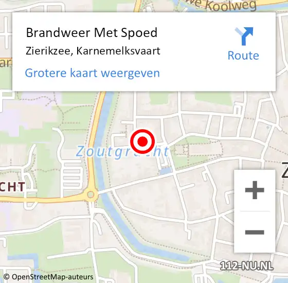 Locatie op kaart van de 112 melding: Brandweer Met Spoed Naar Zierikzee, Karnemelksvaart op 10 september 2022 08:24