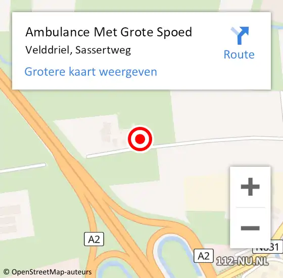 Locatie op kaart van de 112 melding: Ambulance Met Grote Spoed Naar Velddriel, Sassertweg op 10 september 2022 08:40