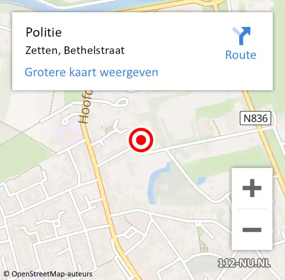 Locatie op kaart van de 112 melding: Politie Zetten, Bethelstraat op 10 september 2022 08:58
