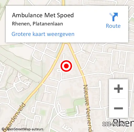 Locatie op kaart van de 112 melding: Ambulance Met Spoed Naar Rhenen, Platanenlaan op 10 september 2022 09:20