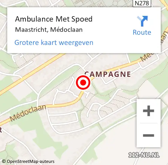 Locatie op kaart van de 112 melding: Ambulance Met Spoed Naar Maastricht, Médoclaan op 10 september 2022 09:22