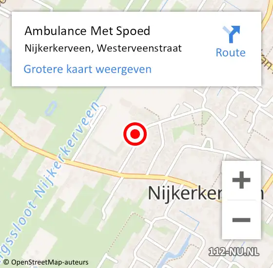 Locatie op kaart van de 112 melding: Ambulance Met Spoed Naar Nijkerkerveen, Westerveenstraat op 10 september 2022 09:41