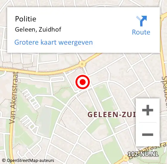Locatie op kaart van de 112 melding: Politie Geleen, Zuidhof op 10 september 2022 09:58