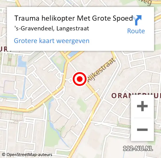 Locatie op kaart van de 112 melding: Trauma helikopter Met Grote Spoed Naar 's-Gravendeel, Langestraat op 10 september 2022 10:06